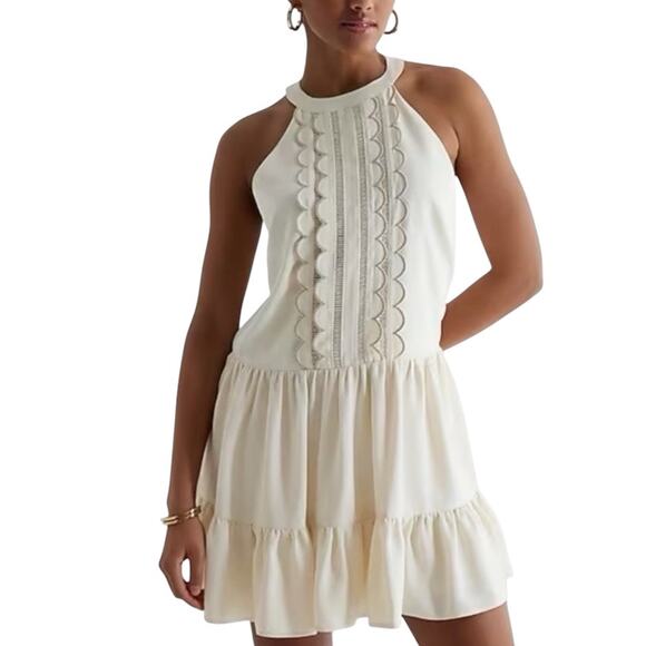 Express Dresses & Skirts - Express Cream Scallood Front Halter Style Tiered Short Sleeveless Dress NWT sz S